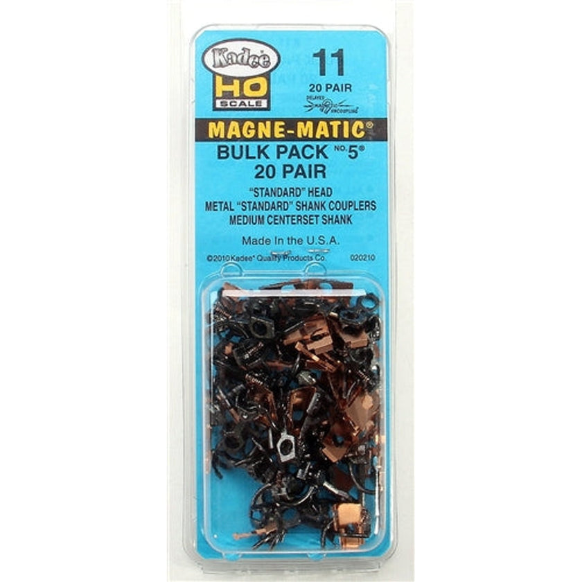 Kadee 11 HO Magne-Matic Bulk Pack #5 20 Pair Standard Head Metal Standard Shank Couplers Medium Centerset Shank No Draft Gear Boxes