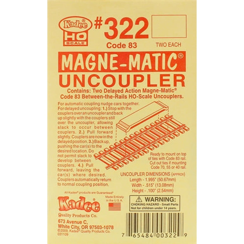 Kadee #322 HO Permanent Magnet Delayed Uncouplers Code 83 1 Pair