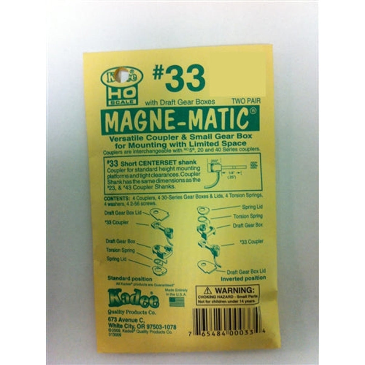Kadee #33 HO Magne-Matic Versatile Coupler & Small Gear Box for Mounting with Limited Space Short 1/4