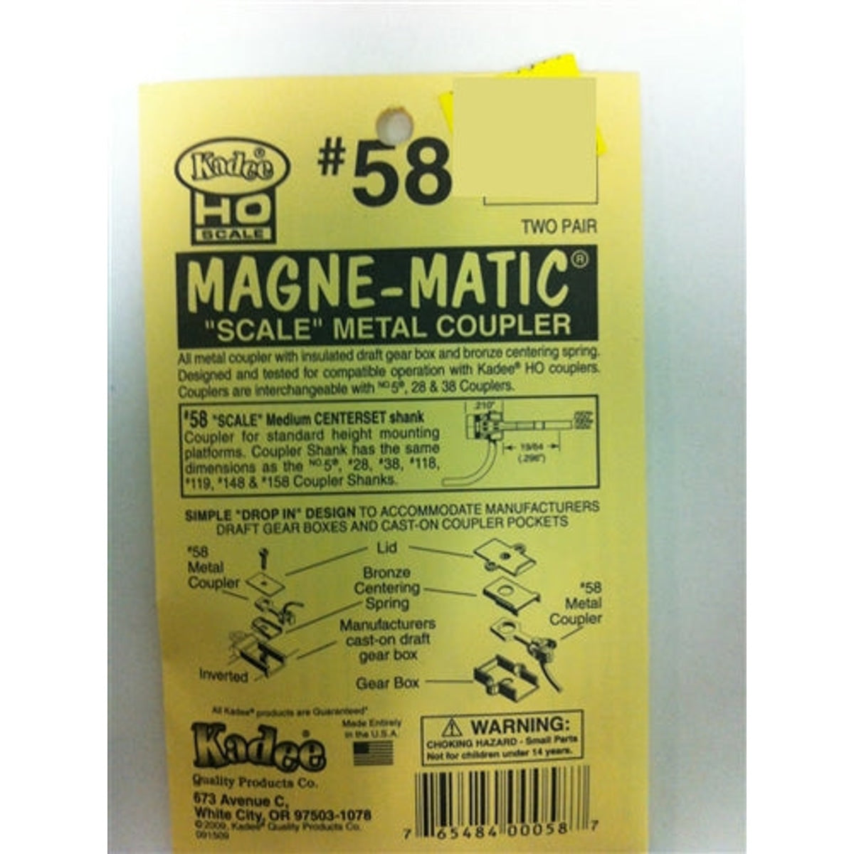 Kadee #58 HO Magne-Matic Scale Metal Coupler Medium 9/32