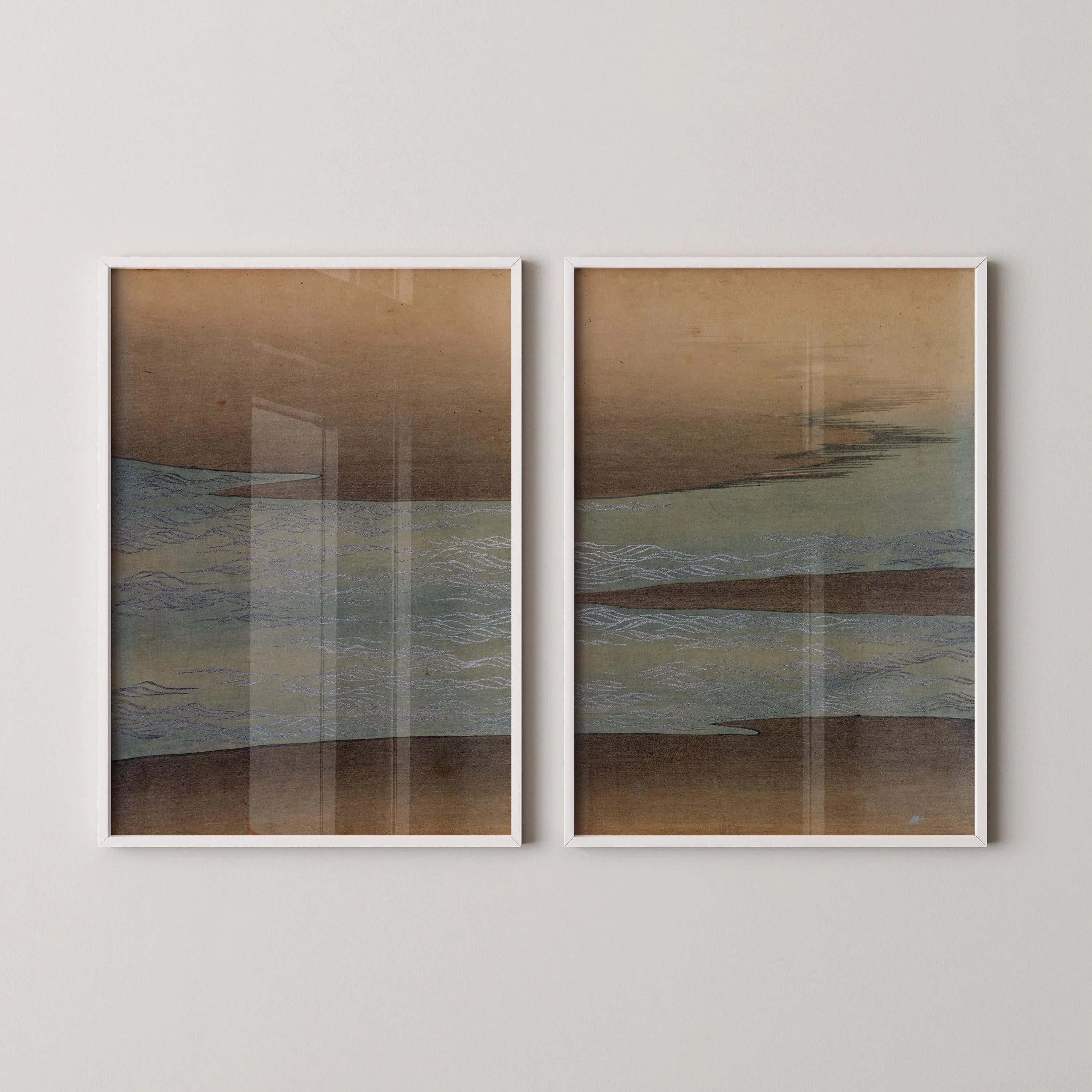 Kamisaka Sekka Small Waves Print: Vintage Japanese Woodblock Art Duo