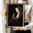 Kaoru Kawano Japanese Woodblock Print: Girl with Yellow Bird, Giclee Art