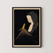 Kaoru Kawano Japanese Woodblock Print: Girl with Yellow Bird, Giclee Art