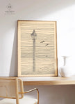Karl Wiener - Lantern and Three Birds | Minimalist Beige Sketch Art (available handframed or unframed)