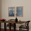 Kasamatsu Japanese Art Print Set: Rain & Evening Pond, Blue Vintage Art