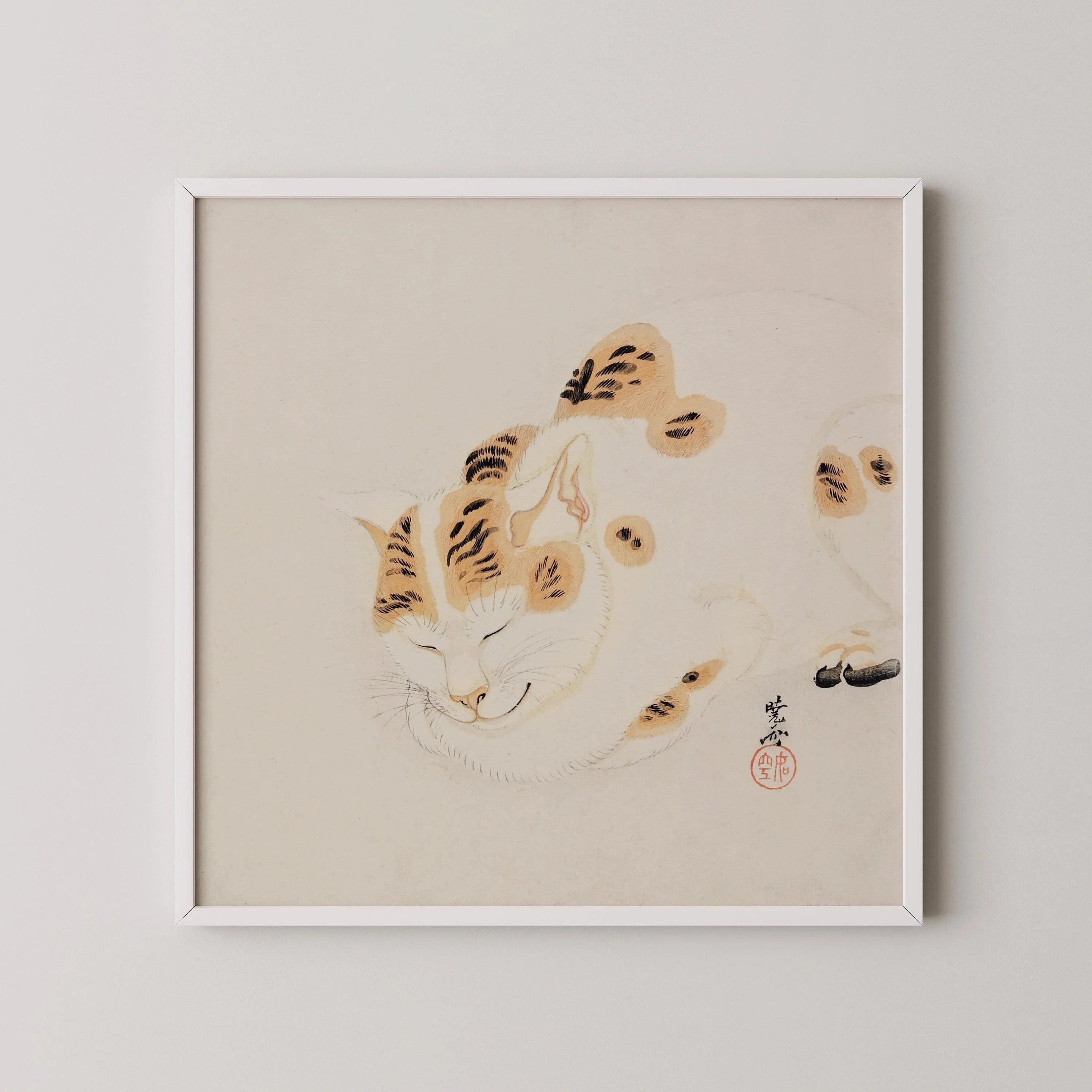 Kawanabe Kyosai - Sleeping Cat | | PRINT | Vintage Japanese Woodblock Animal Art (available handframed or unframed) 1x1