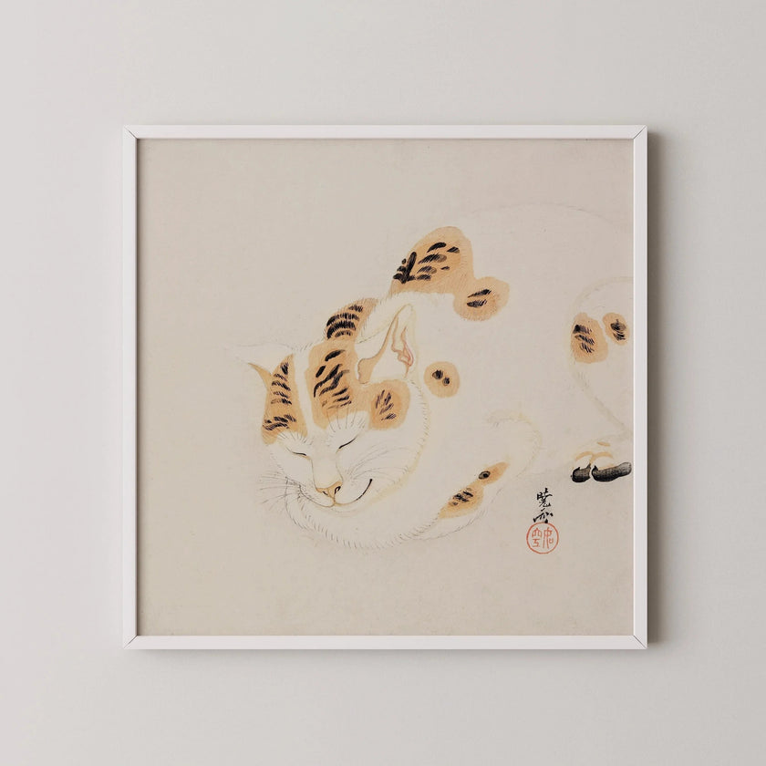 Kawanabe Kyosai - Sleeping Cat | | PRINT | Vintage Japanese Woodblock Animal Art (available handframed or unframed) 1x1