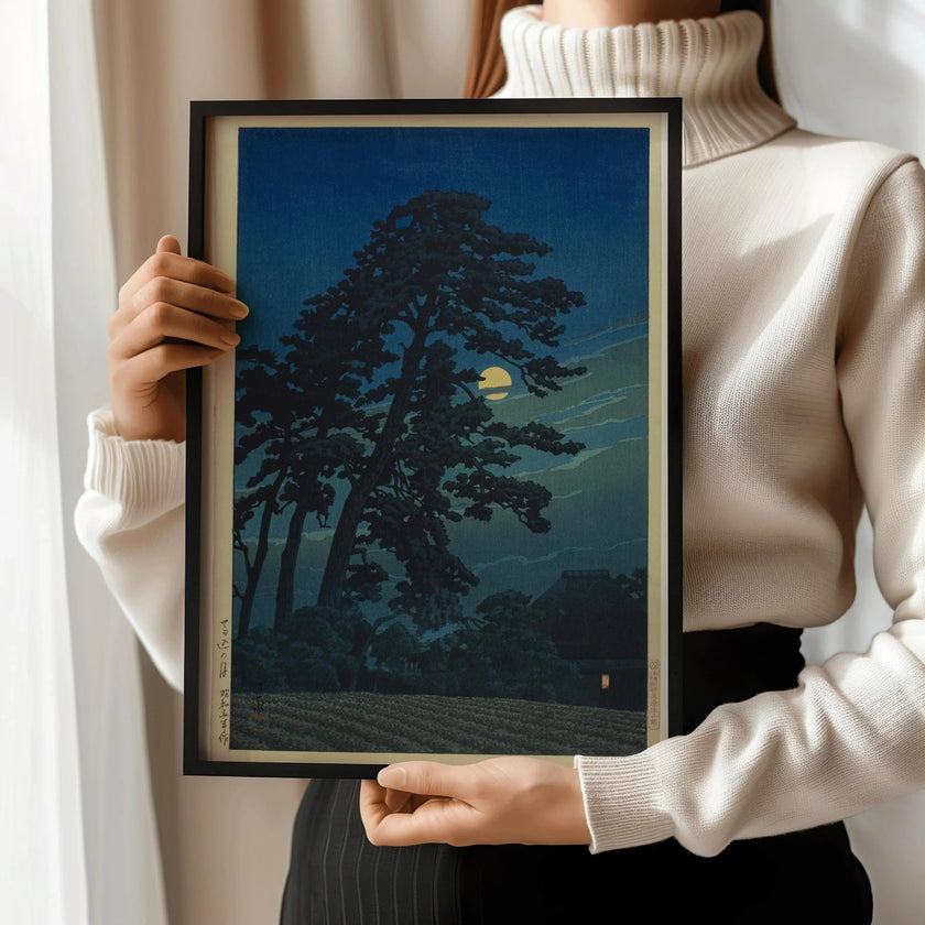 Kawase Hasui Moon at Umagome Print: Vintage Japanese Woodblock Art
