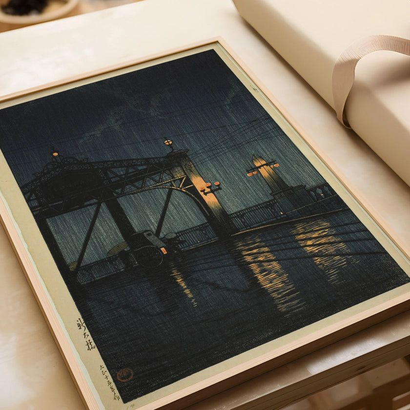 Kawase Hasui Shin Ohashi Bridge Print: Vintage Japanese Woodblock Art