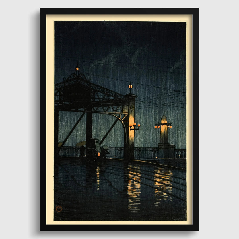 Kawase Hasui Shin Ohashi Bridge Print: Vintage Japanese Woodblock Art