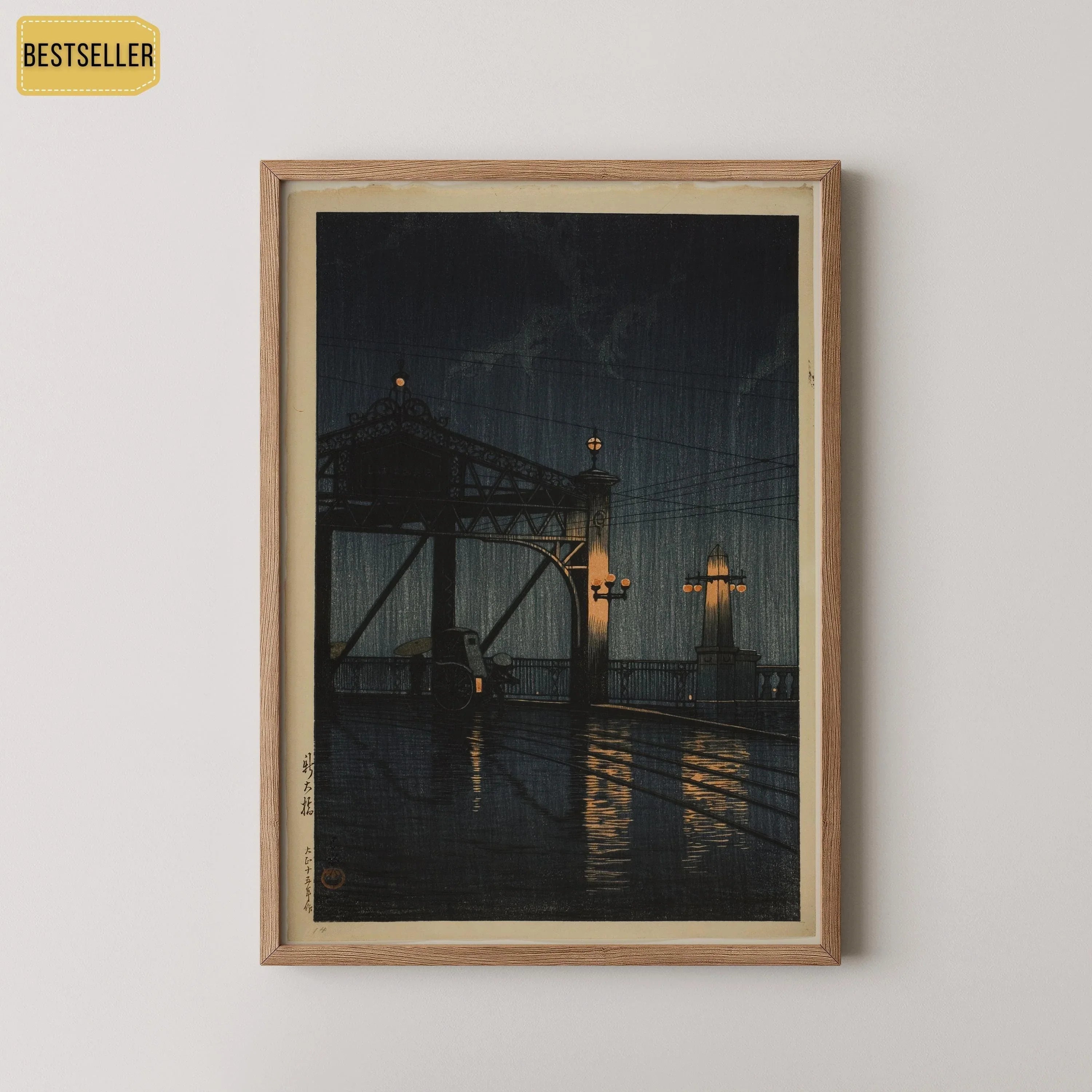 Kawase Hasui Shin Ohashi Bridge Print: Vintage Japanese Woodblock Art