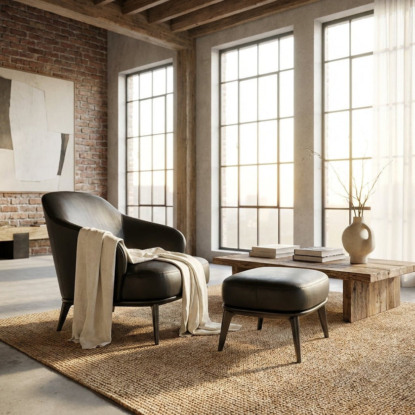 Kensington Leather Lounge Chair and Ottoman