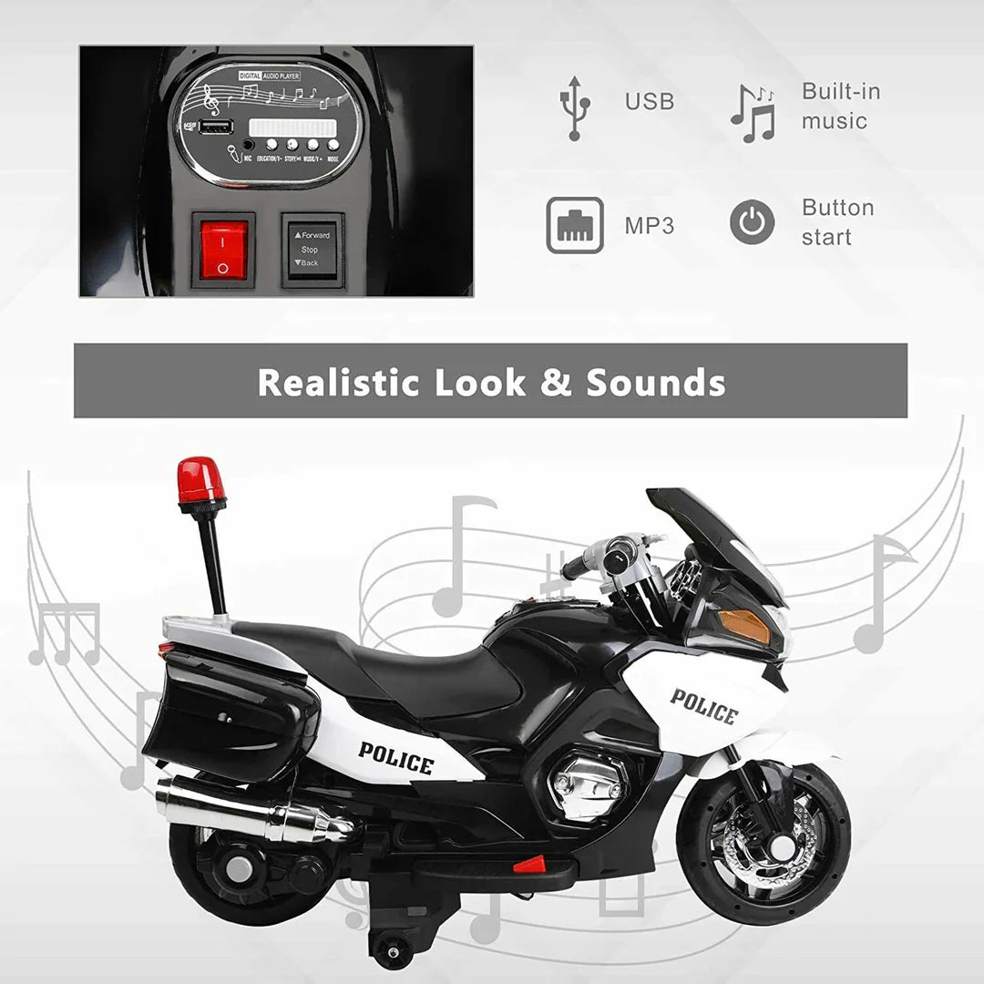 2026 24V Police 2 Seater Motorcycle with Rubber Tires