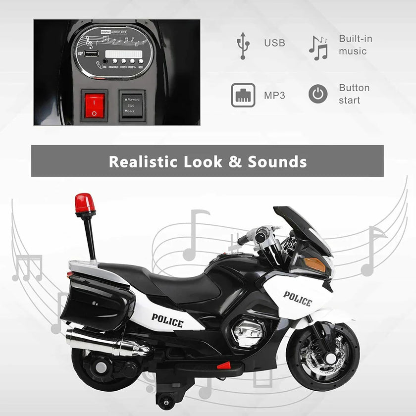 2026 24V Police 2 Seater Motorcycle with Rubber Tires