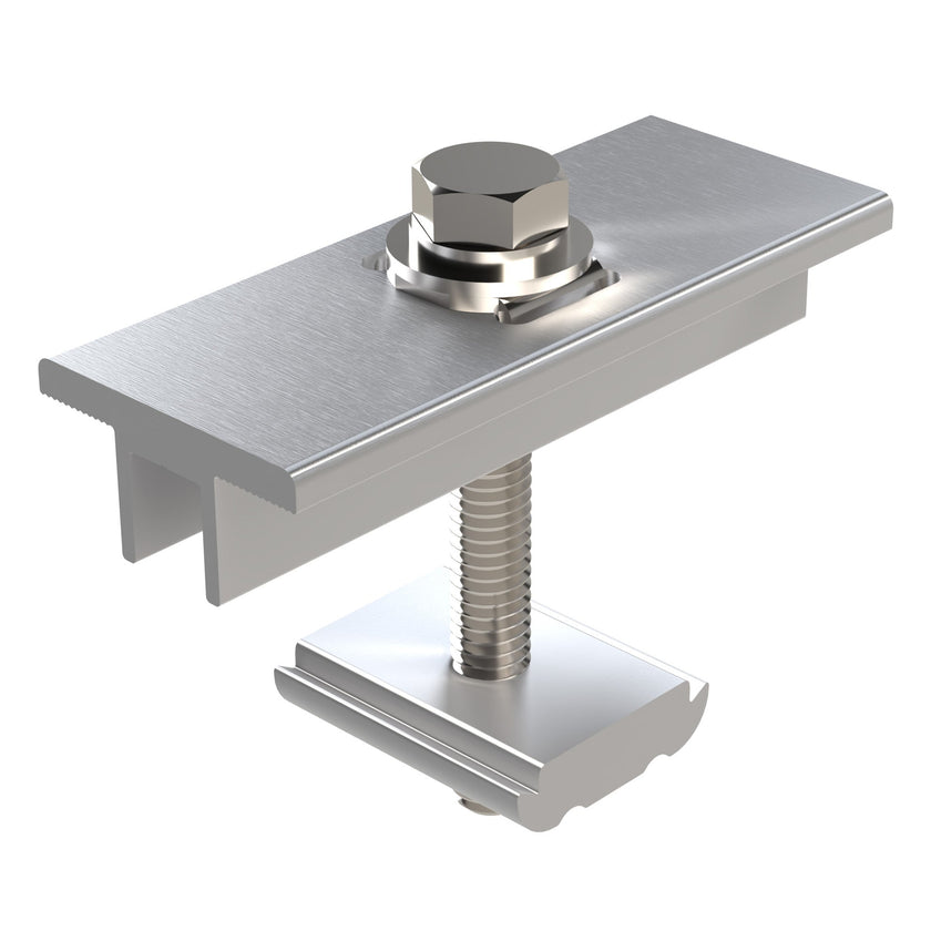 80mm Long Mid Clamp for 30 to 46mm Thick Solar Panels and Mill Finish Rail Only (Mill Finished)