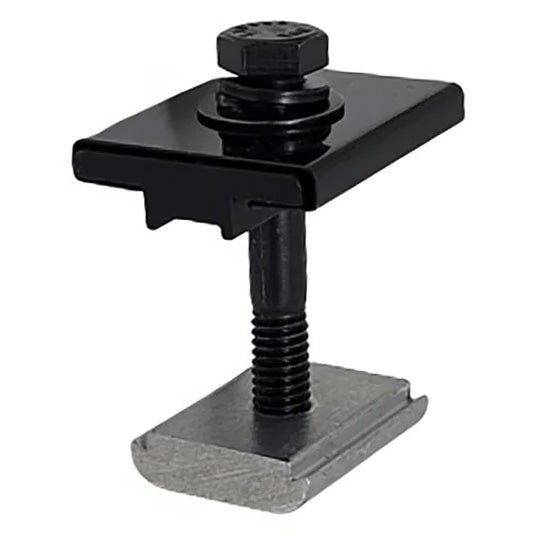Mid Clamp for 30 to 46mm Thick Solar Panels and Any Rail Finish with Serrated Nut (Black Anodized)