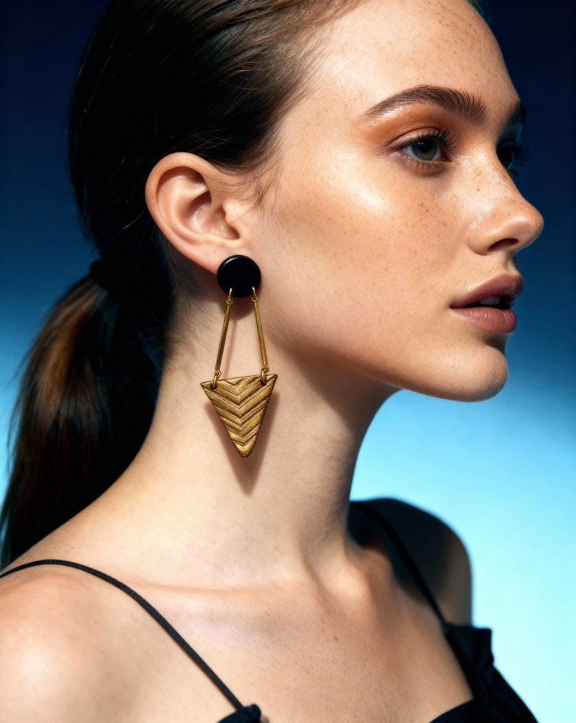 Black & Gold Art Deco Earrings Handmade- 