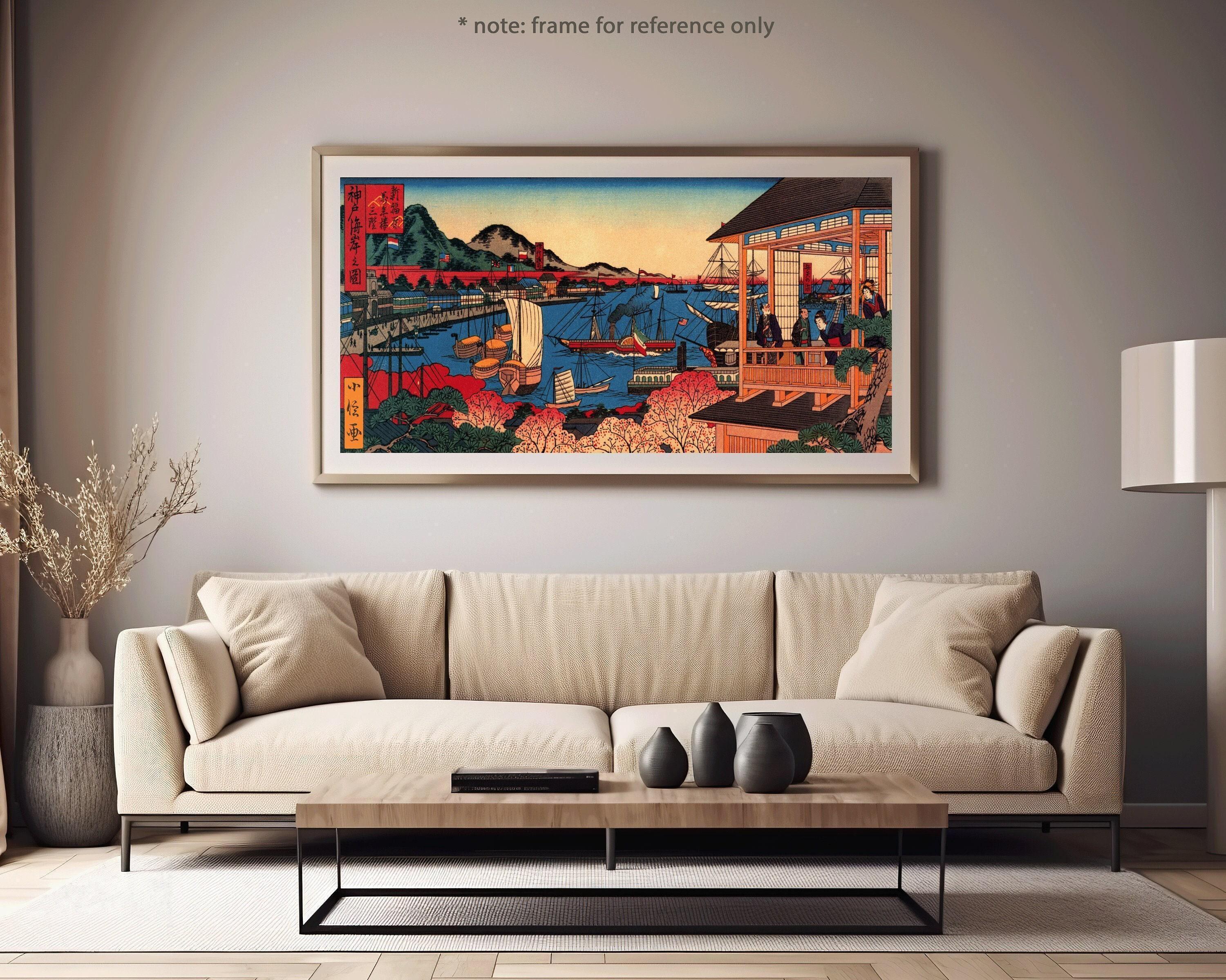 Kobe Coast Japanese Art Print: Vintage Panoramic Seascape (Handframed Option) (2x1)