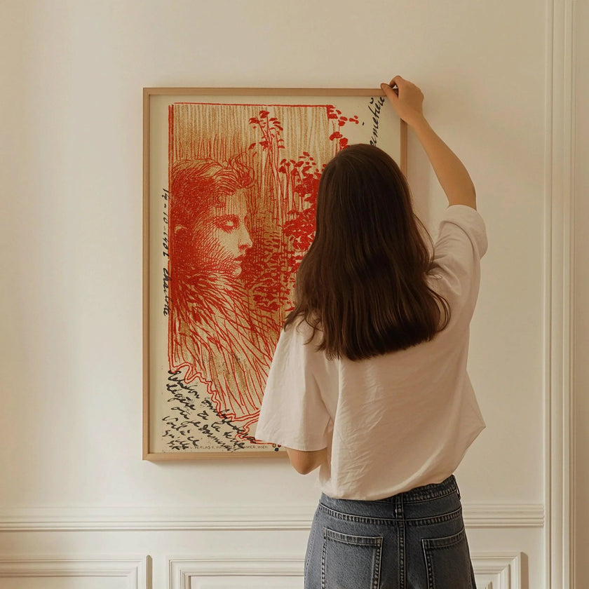 Koloman Moser - Postcard Sketch | Famous Vintage Exhibition Poster in Red (available handframed or unframed)