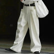 Korean Style Double Pleated Design Loose Casual Trousers Women