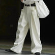 Korean Style Double Pleated Design Loose Casual Trousers Women