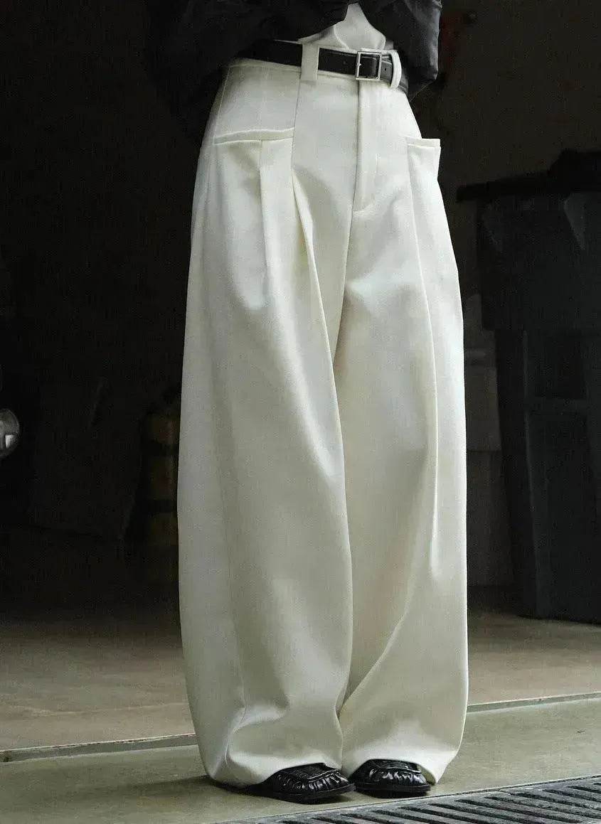 Korean Style Double Pleated Design Loose Casual Trousers Women
