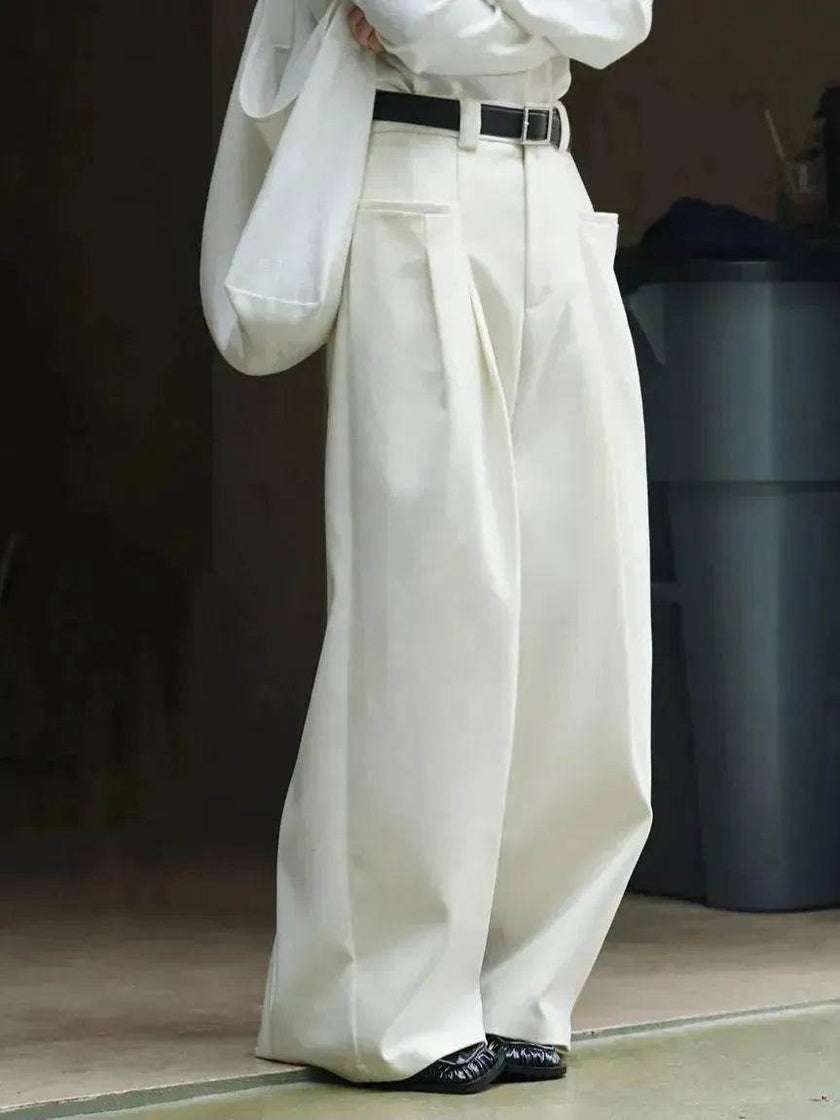 Korean Style Double Pleated Design Loose Casual Trousers Women