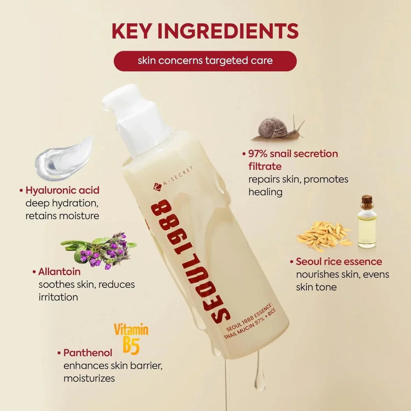KSECRET SEOUL 1988 Essence: Snail Mucin 97% + Rice 100ml