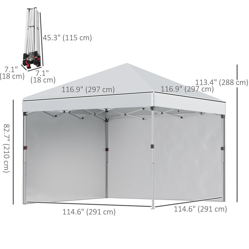 Outsunny 10' x 10' Pop Up Canopy with Sidewalls, Roller Bag, Height Adjustable Instant Tent for Outdoor Garden Patio, Light Grey