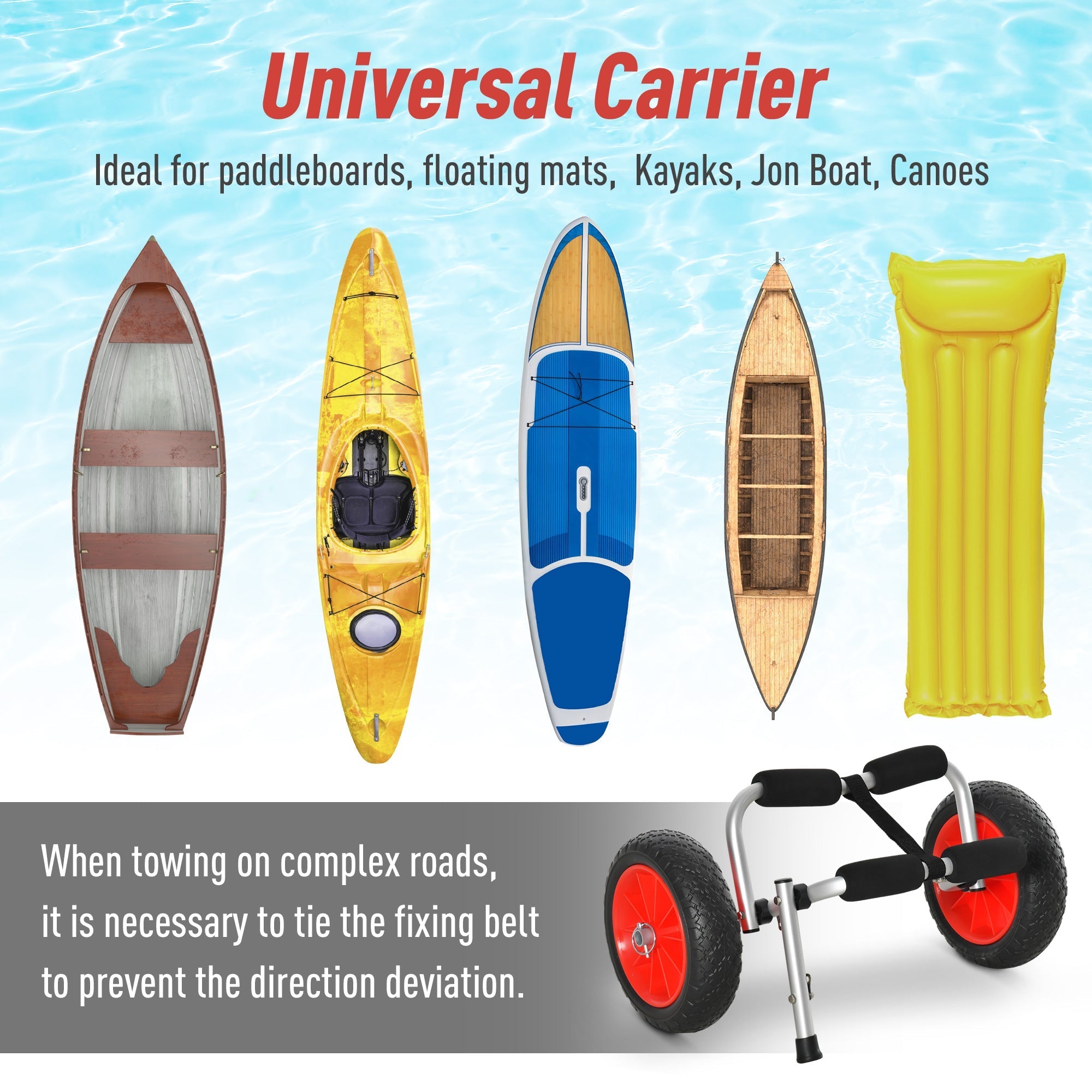 Soozier Rolling Kayak Cart Kayak Cart Dolly Transporter for Cleaning, Storing, & Maintenance with Aluminum Frame & Folding Design