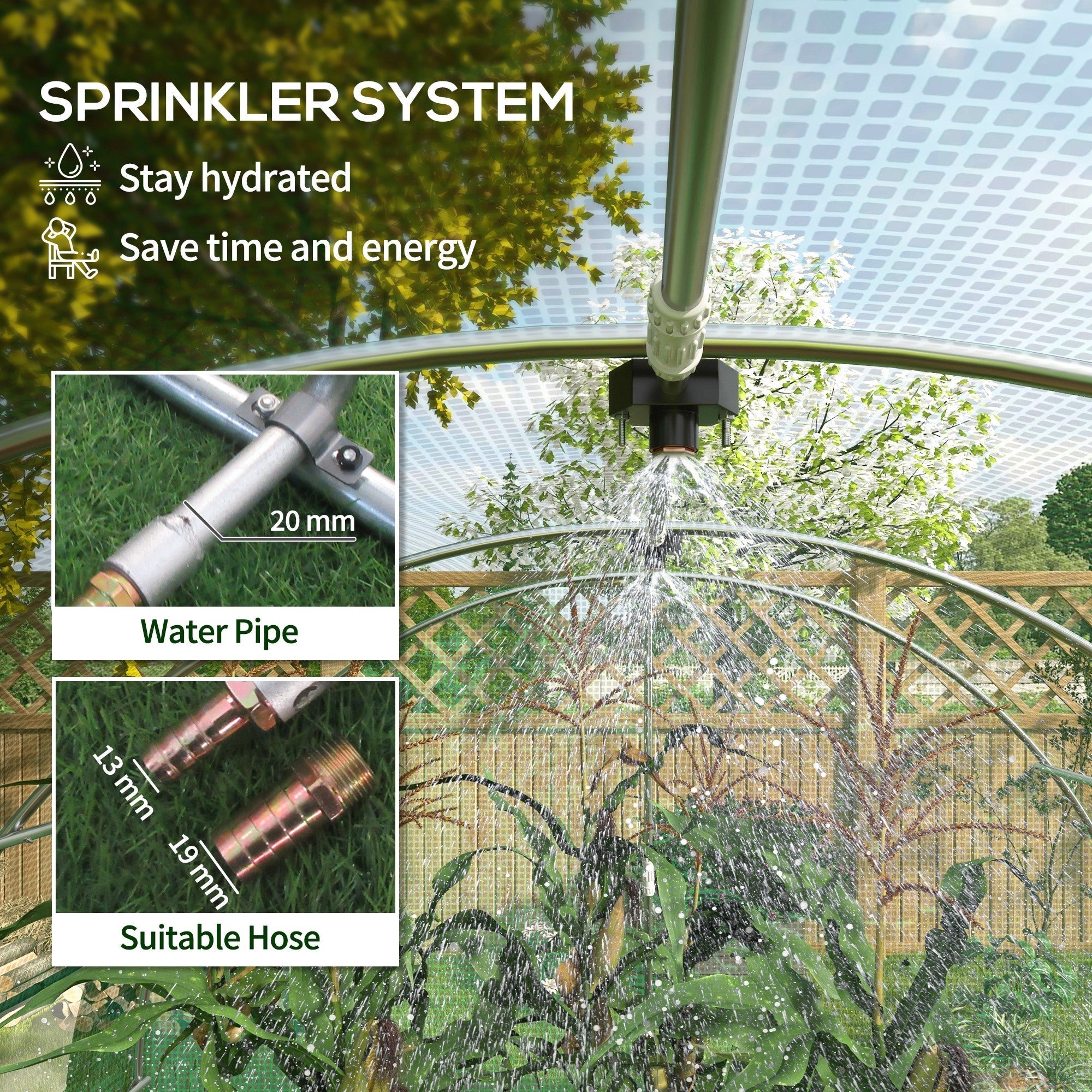 Outsunny 20'x10' Walk-In Greenhouse Sprinkler System Tunnel Wide Roll-Up Door 12 Mesh Windows Green