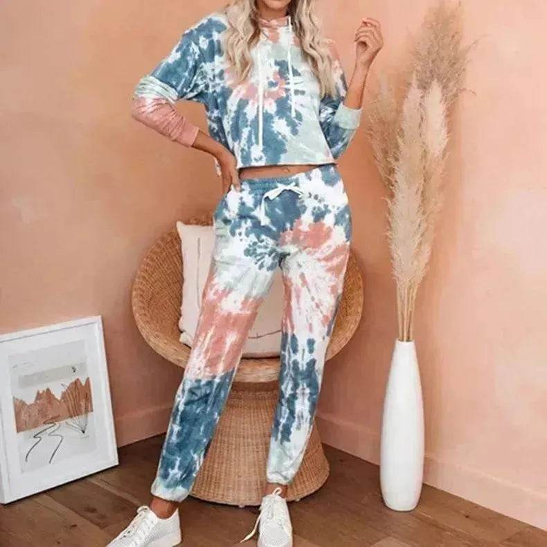 Ladies Casual Long-sleeved Tie-dye Printing Ladies Casual Suit
