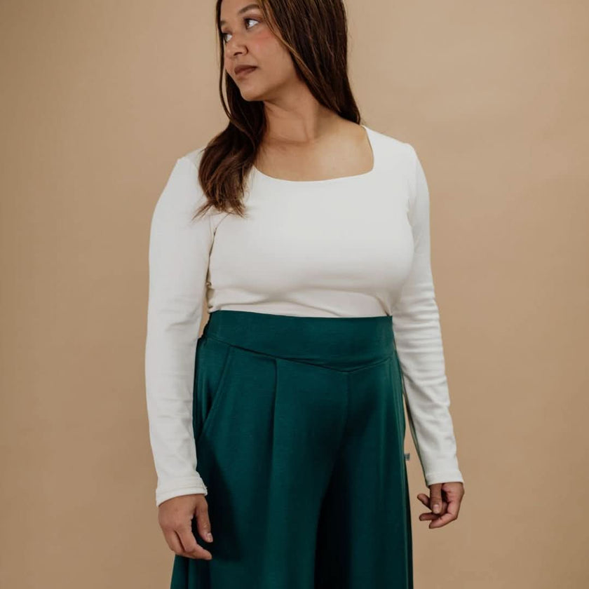 Ladies Bamboo Eva Sculpted Square Neck Crop | Cream