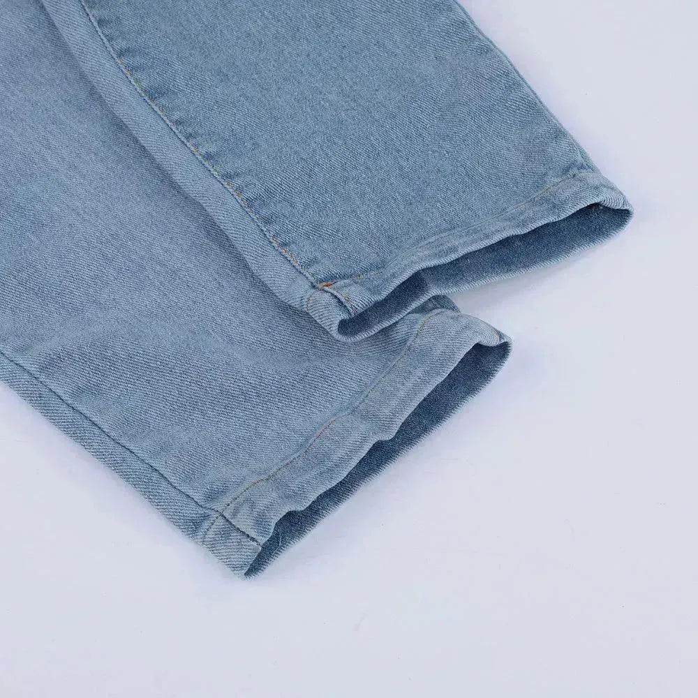 Ladies' Long Blue Denim Jeans Romper Jumpsuit With Straps