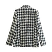 Lapel Long Sleeve Double Breasted Houndstooth Coat Top For Women