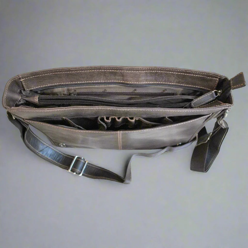 Greenwood Leather Laptop Bag. Premium Waxed Pull-Up Leather Messenger Bag