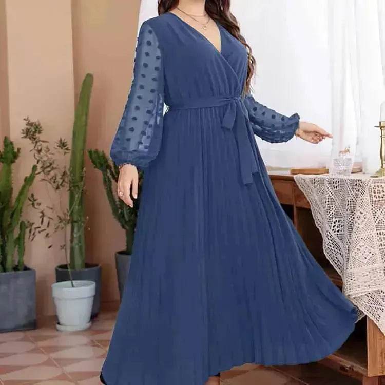 Large Size Solid Color Elastic Waist flared Abaya Dress for Turkey Middle East Women