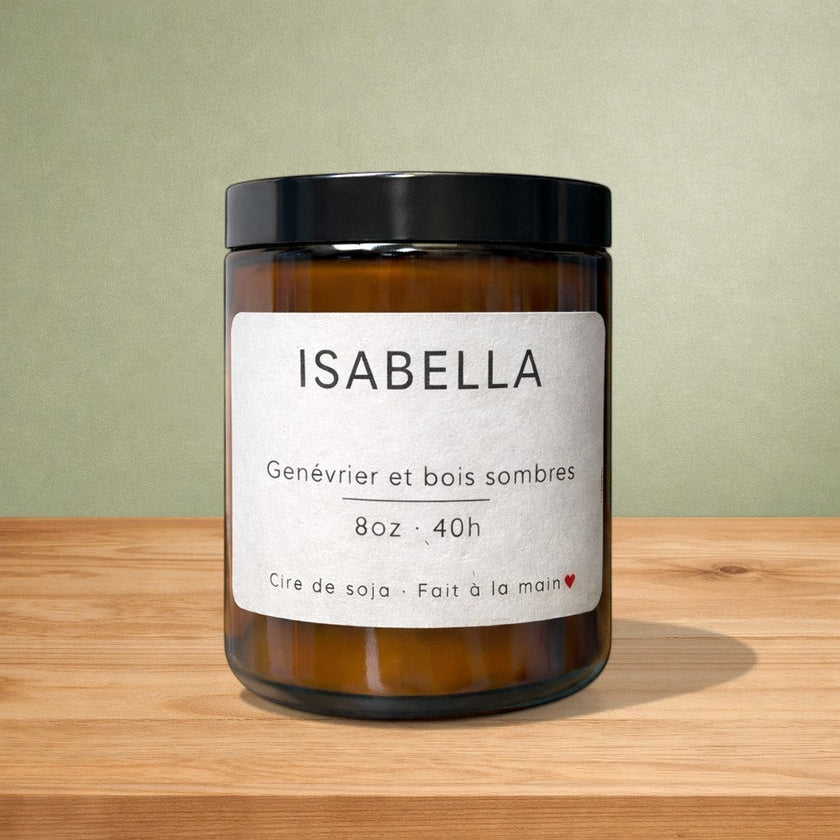 Bougie de soya ISABELLA genévrier et bois sombres