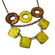 Layered Statement Necklace, Chartreuse Green, Bronze & Gold