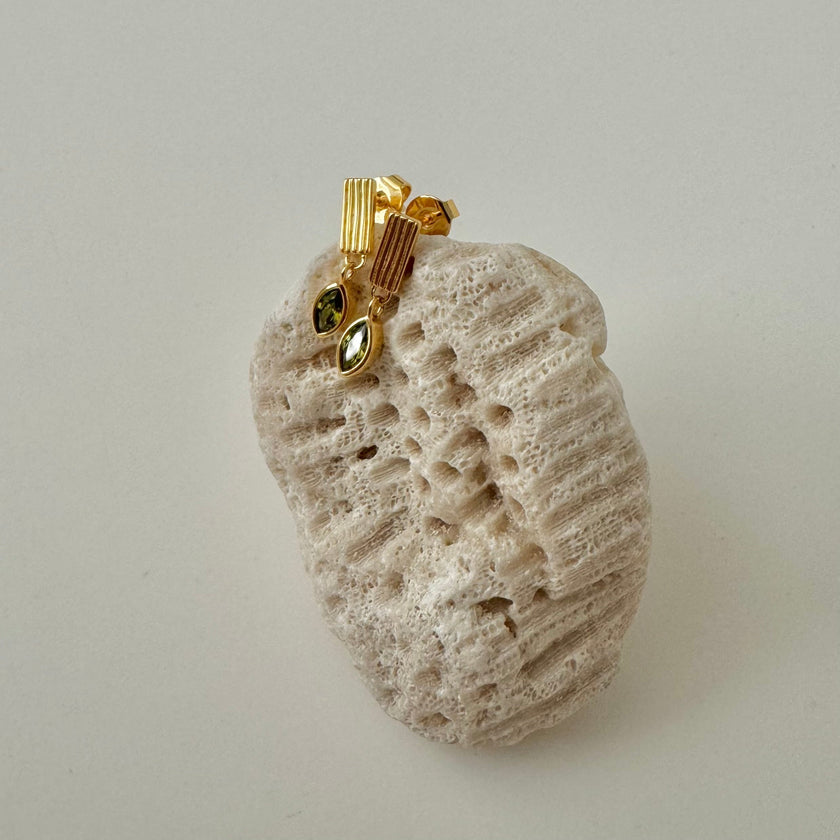Leaf Drop Earrings- Green Stone