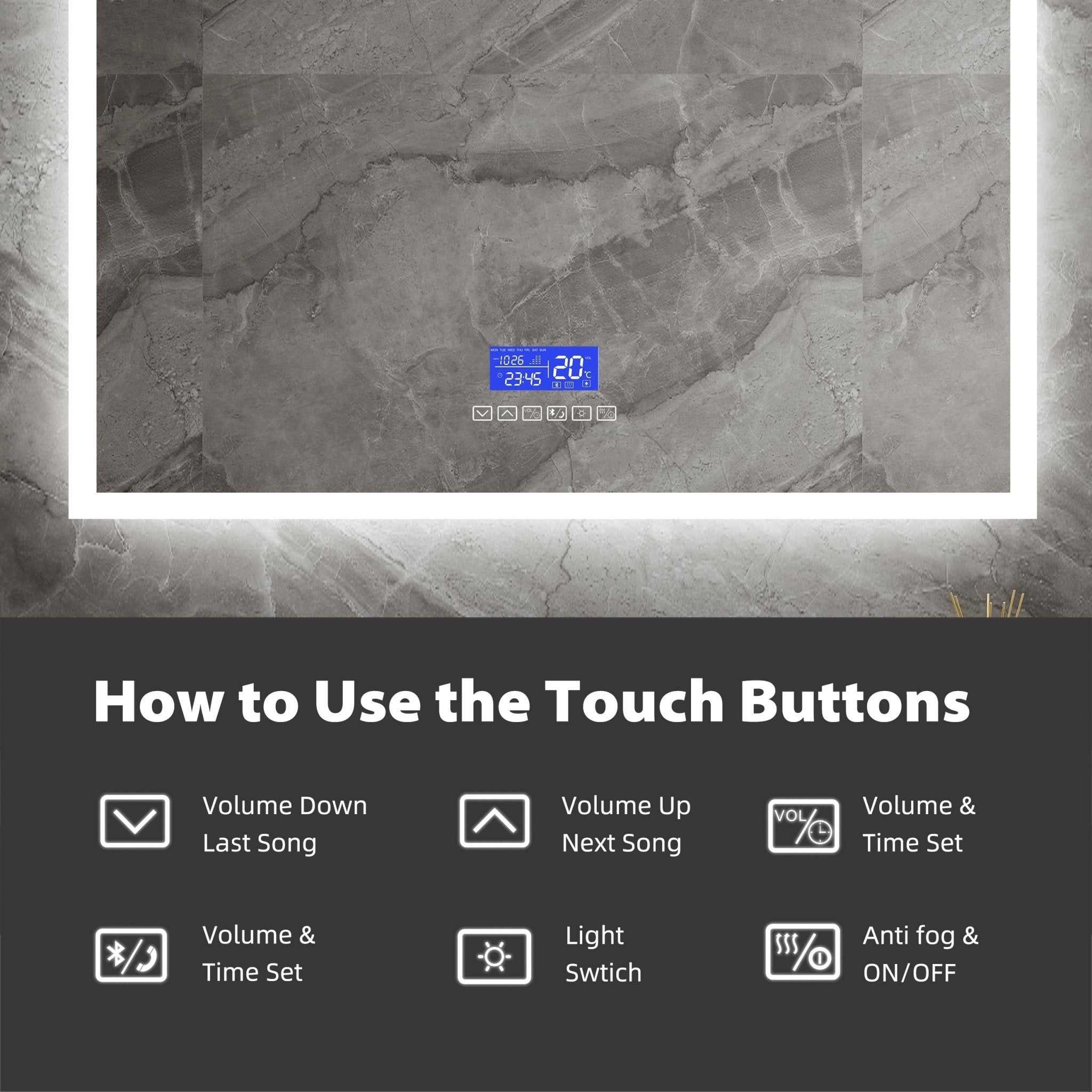 LED Bluetooth Bathroom Mirror with Speaker – Anti-Fog, Dimmable Light, Tempered Glass