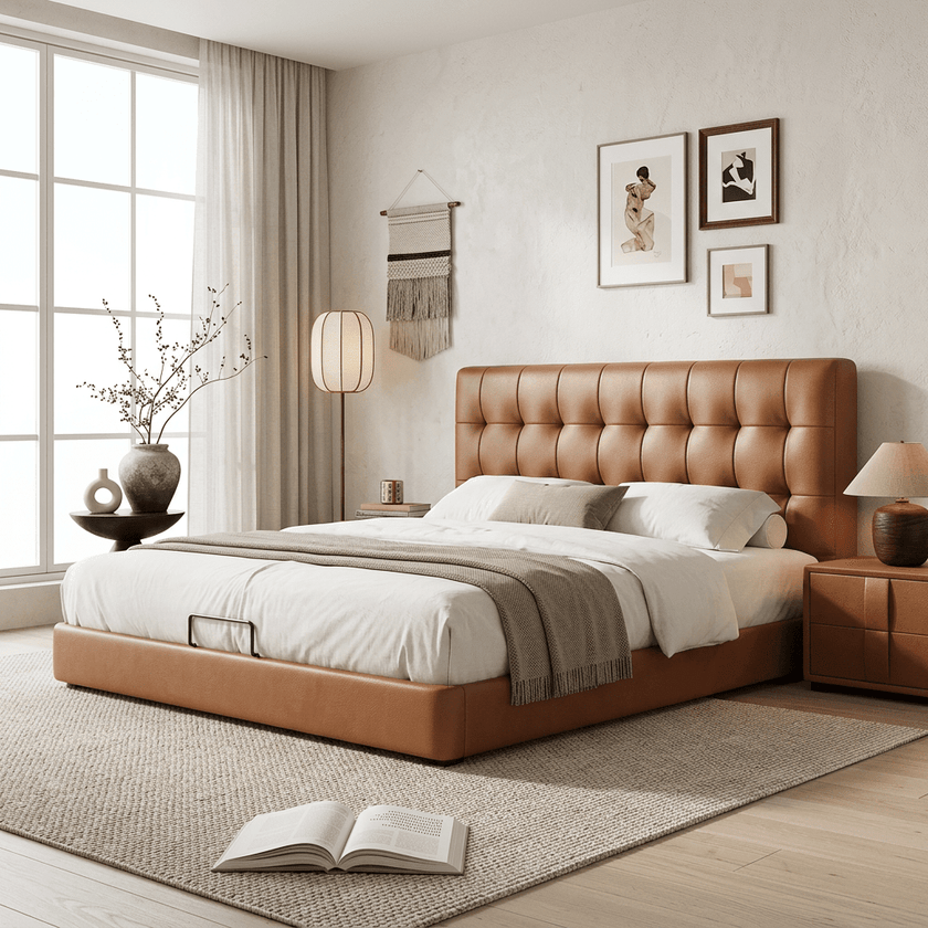 Leo Contemporary Eco-Leather Platform Bed