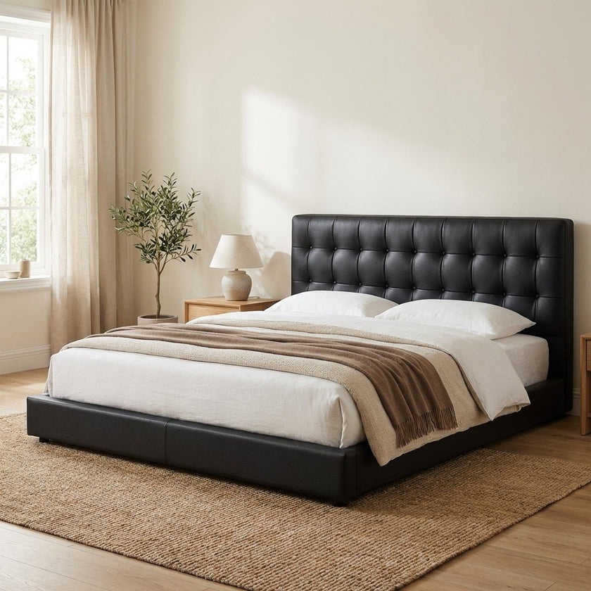 Leo Contemporary Eco-Leather Platform Bed