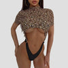 Leopard Print Color Matching Charming Backless Siamese Bikini