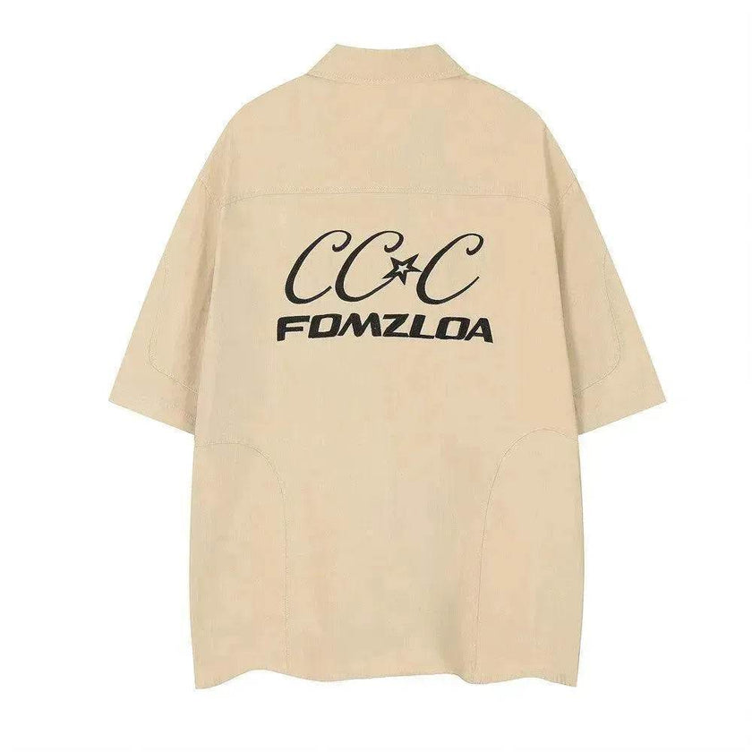 Letter Embroidered Workwear With Pocket Shirt