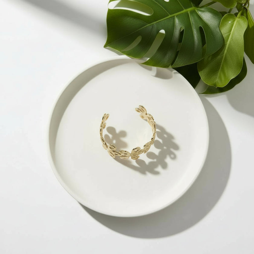 Beaten Flower Cuff - Gold Stainless Steel