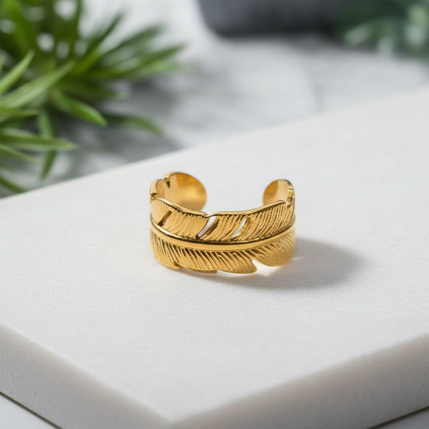Wide Leaf Ring - Gold Plate