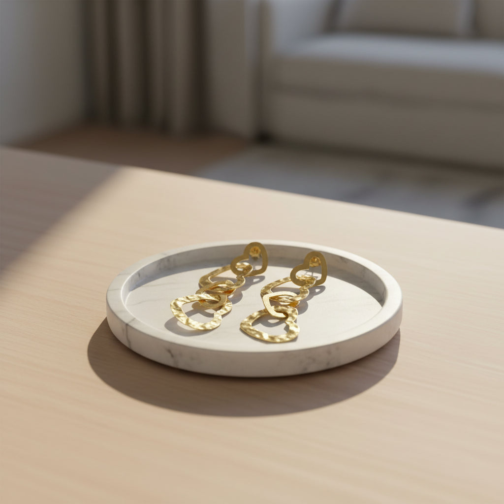 Linked Heart Earrings - Gold Stainless Steel