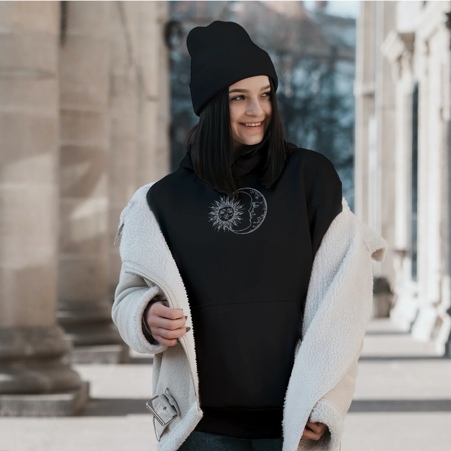Hoodie Sun and Moon brodé