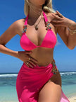 Light Diamond Solid Color Long Skirt Mesh Three Piece Swimsuit Bikini
